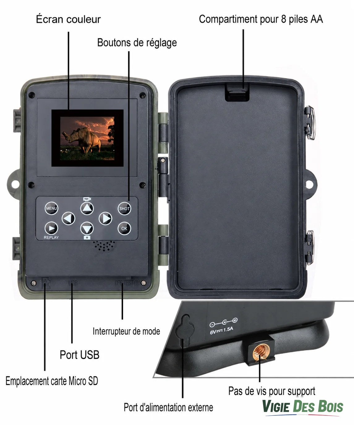 Caméra de Chasse 20 MP Écran LCD – Vision Nocturne 36 LED, Horodatage