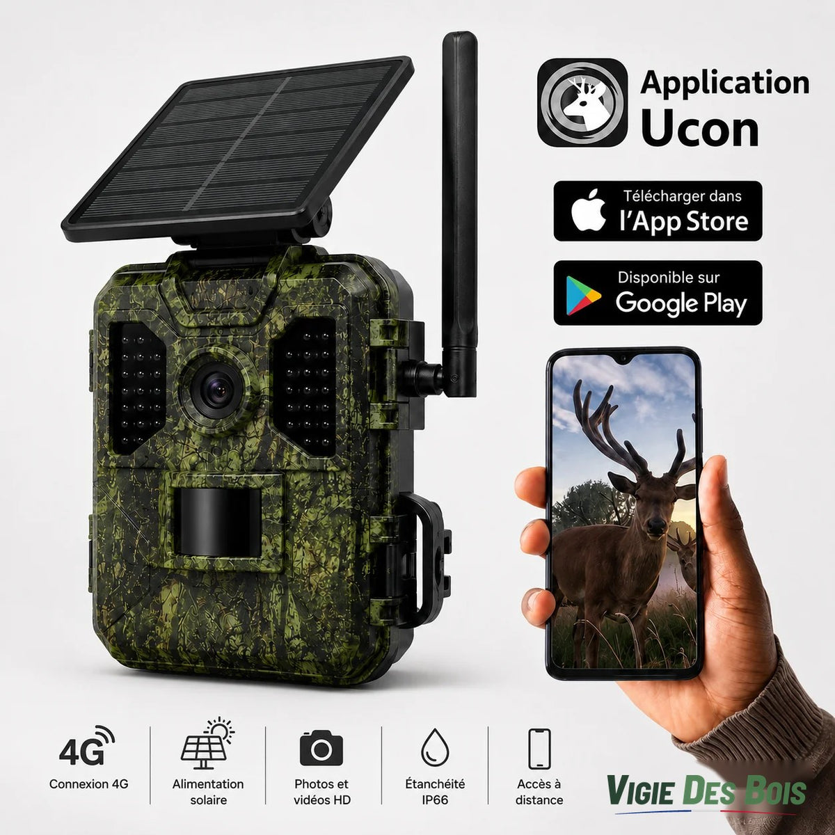 Caméra de Chasse 4G Solaire Extérieure – Sans WiFi ni Abonnement, SIM + MicroSD 128 Go Incluses
