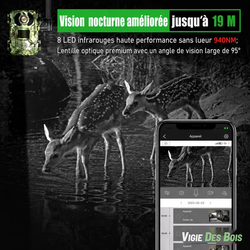 Caméra de Chasse 4G Solaire Extérieure – Sans WiFi ni Abonnement, SIM + MicroSD 128 Go Incluses