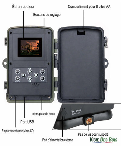 Caméra de Chasse 20 MP Écran LCD – Vision Nocturne 36 LED, Horodatage