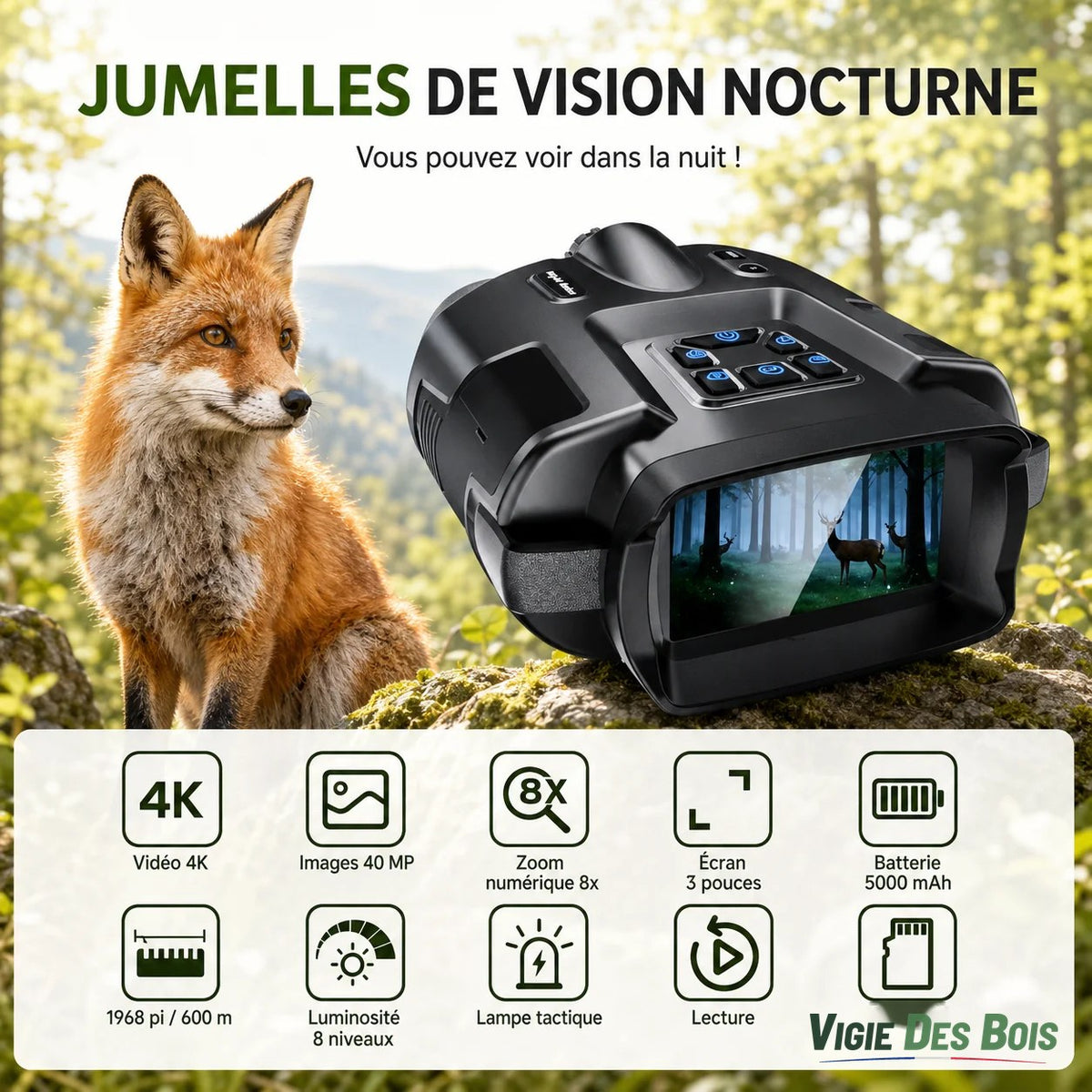 Jumelles de Vision Nocturne 4K - Autonomie 12 heures