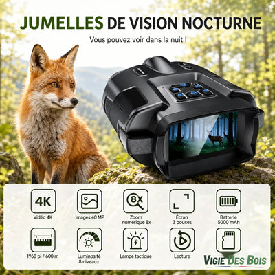 Jumelles de Vision Nocturne 4K - Autonomie 12 heures