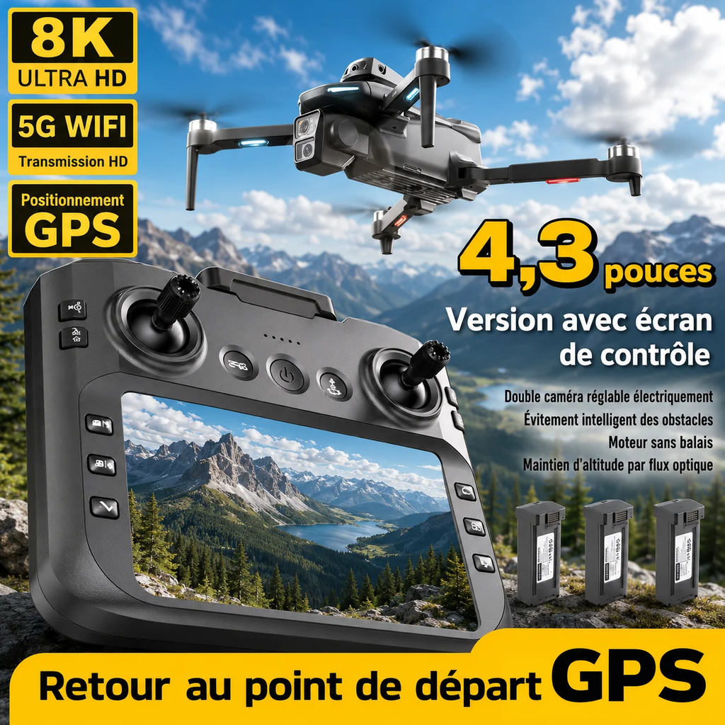 Drone GPS WiFi FPV – Écran 5,6” & 3 Batteries
