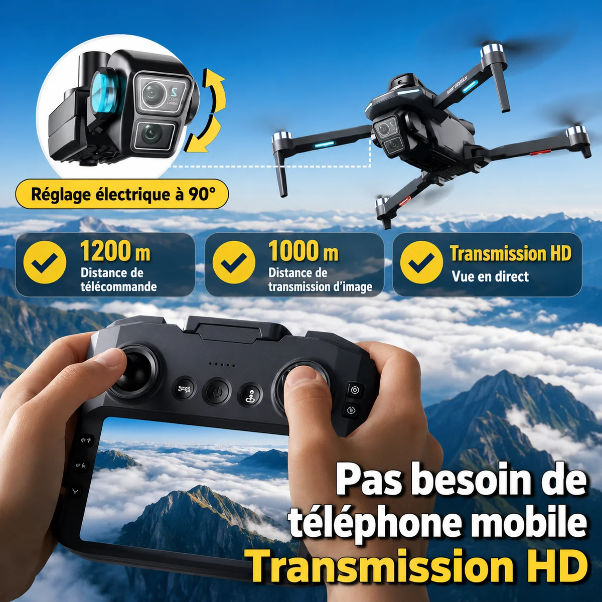 Drone GPS WiFi FPV – Écran 5,6” & 3 Batteries