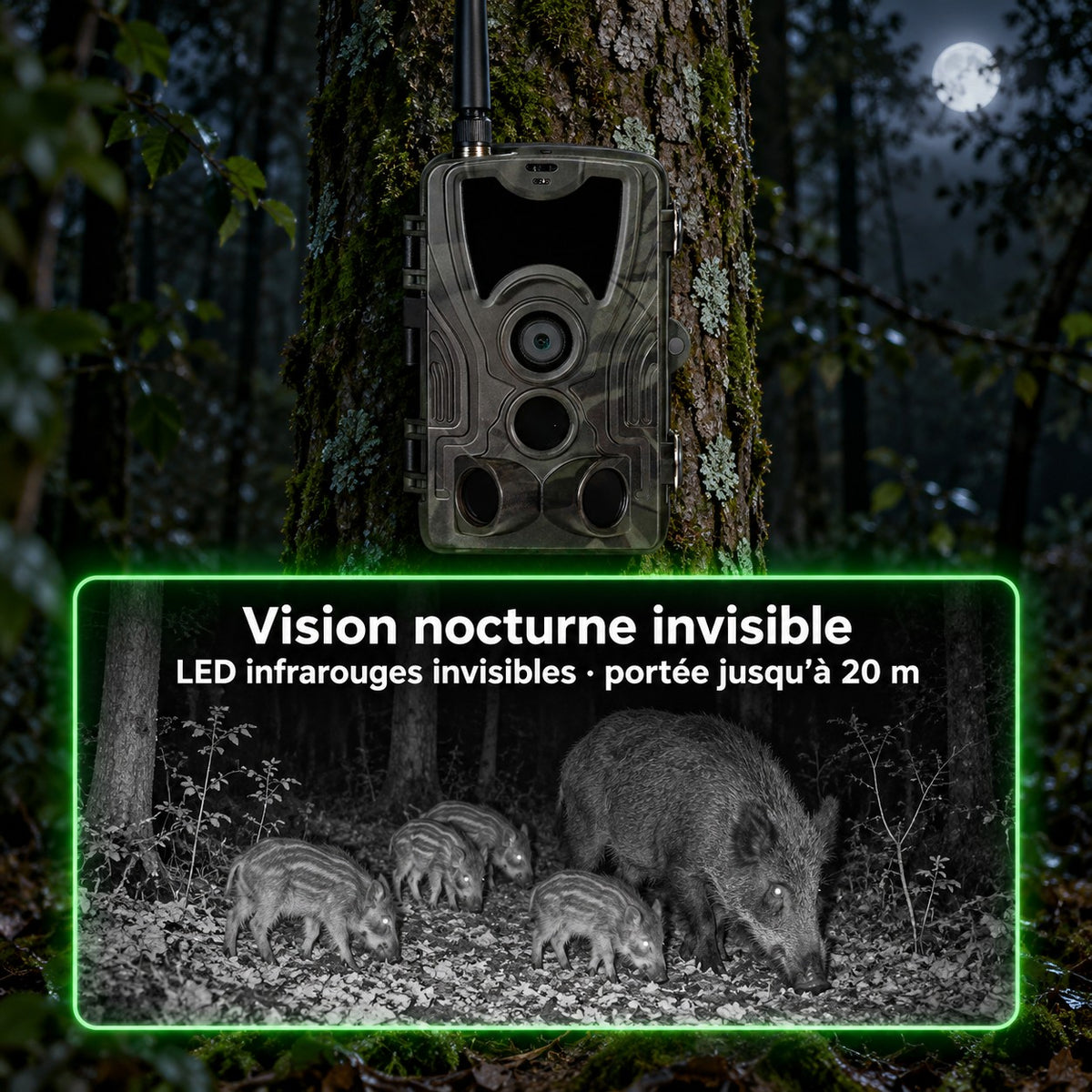 Vision nocturne invisible, LED infrarouges, portée jusqu'à 20 m