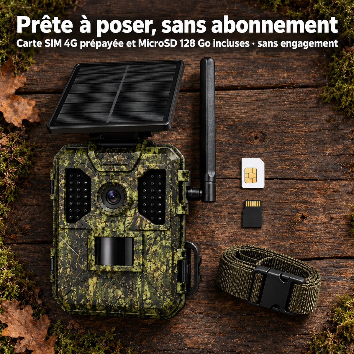 Prête à poser : carte SIM 4G prépayée et MicroSD 128 Go incluses, sans abonnement