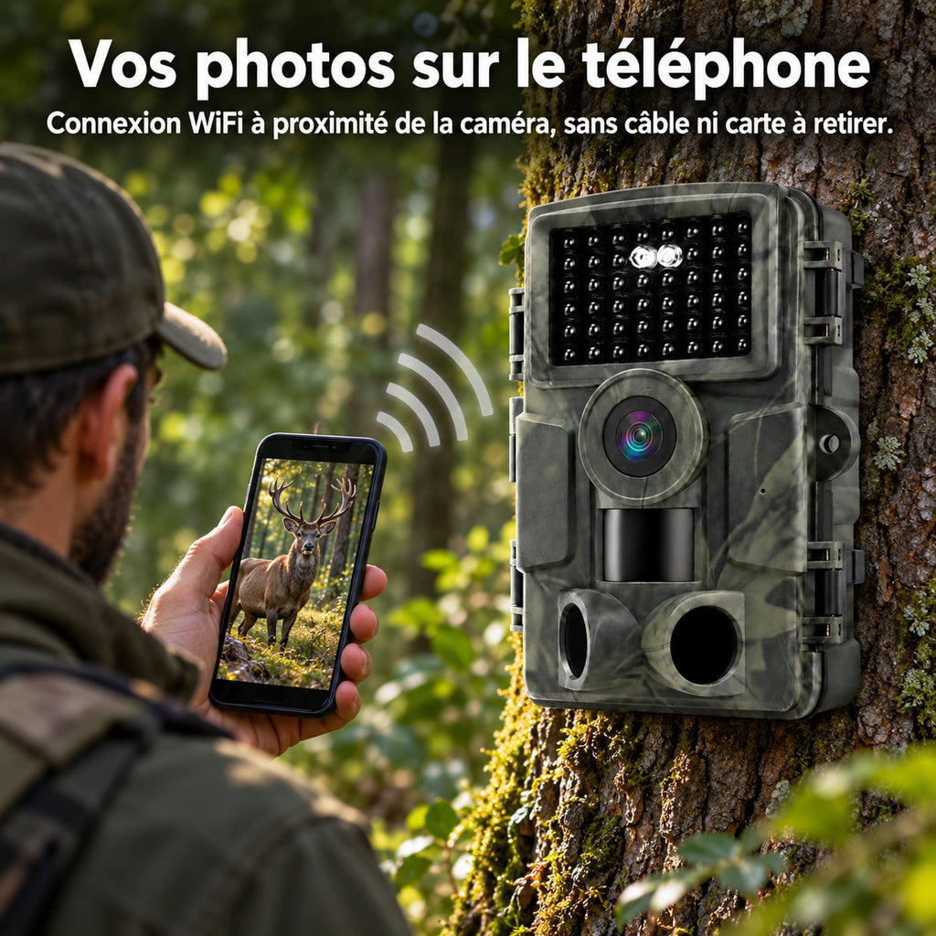 Photos transférées en WiFi sur le téléphone, à proximité de la caméra