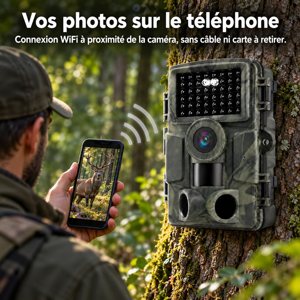 Photos transférées en WiFi sur le téléphone, à proximité de la caméra