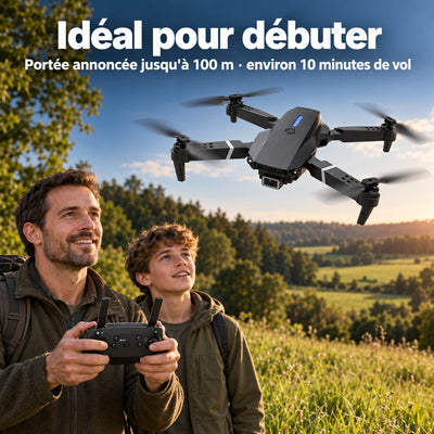 Idéal pour débuter : portée annoncée jusqu'à 100 m, environ 10 minutes de vol