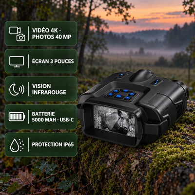 Points forts : vidéo 4K et photos 40 MP, écran 3 pouces, vision infrarouge, batterie 5000 mAh USB-C, IP65