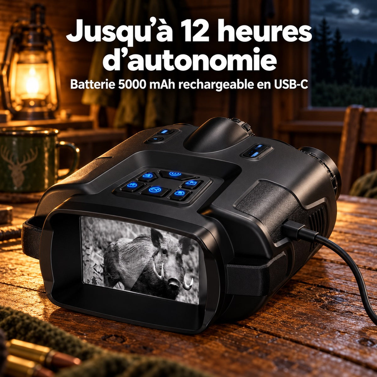 Jusqu'à 12 heures d'autonomie, batterie 5000 mAh rechargeable en USB-C