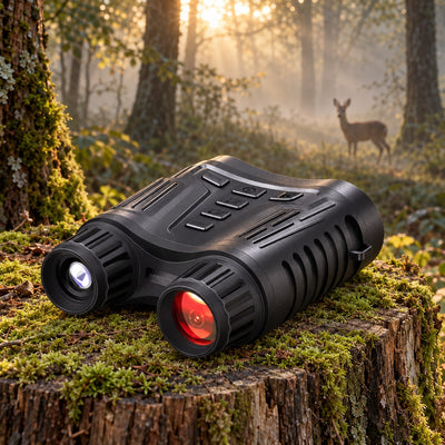 Jumelles de vision nocturne 4K Vigie des Bois sur une souche en forêt