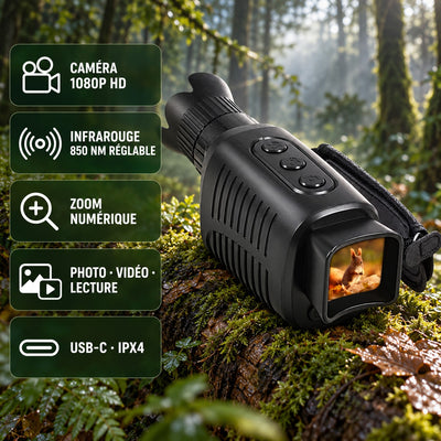 Points forts : caméra 1080P HD, infrarouge 850 nm réglable, zoom numérique, photo vidéo lecture, USB-C, IPX4