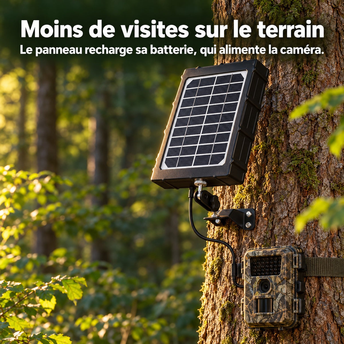 Le panneau recharge sa batterie, qui alimente la caméra