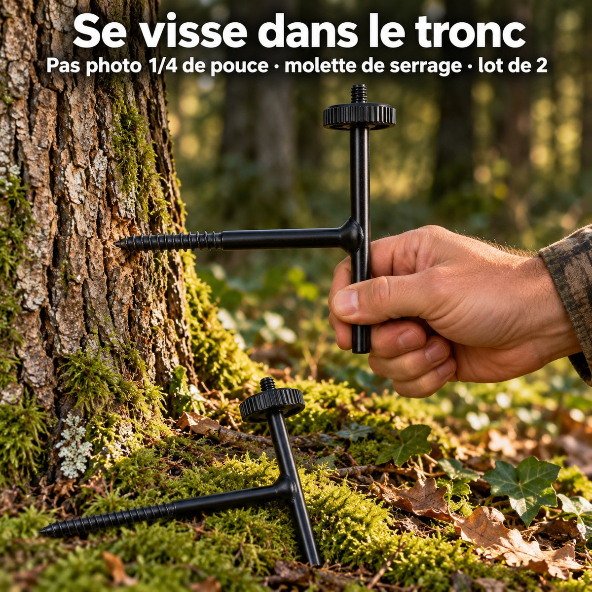 Se visse dans le tronc : pas photo 1/4 de pouce, molette de serrage, lot de 2